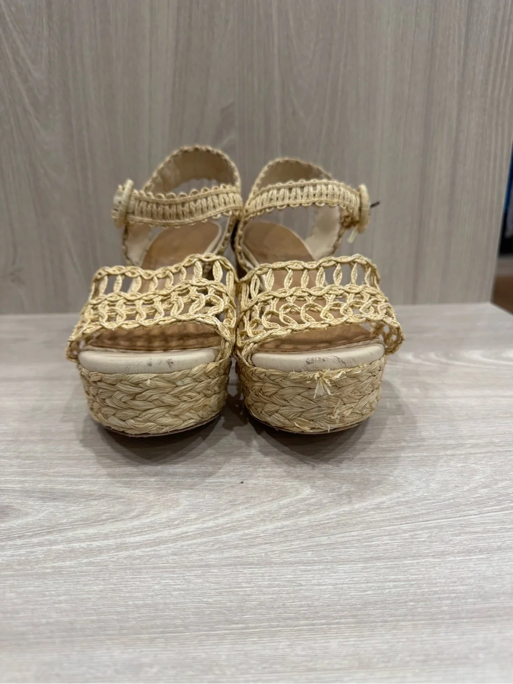 Paloma Barcelo Beige Woven Espadrille Wedge Sandals